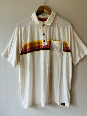 L.L. Bean Sz L Tencel Blend Pullover Vintage Style Polo Shirt Striped Pocket Men